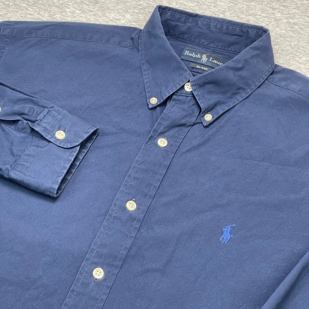 Ralph Lauren Shirt Mens L Blake Navy Blue Button-Down Long Sleeve EUC